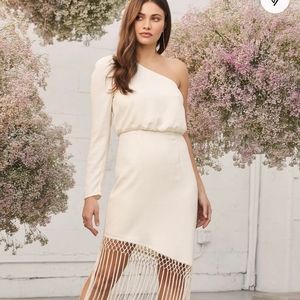 Lulu's Love at Dusk Cream Fringe Midi Dress